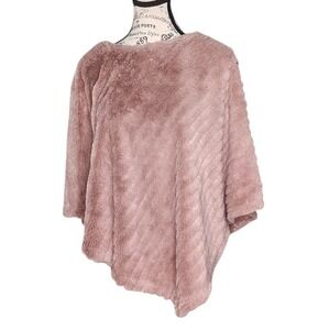 Black Rivet Faux Fur Poncho | Size S/M | Soft Plush Cozy Wrap | Blush Pink